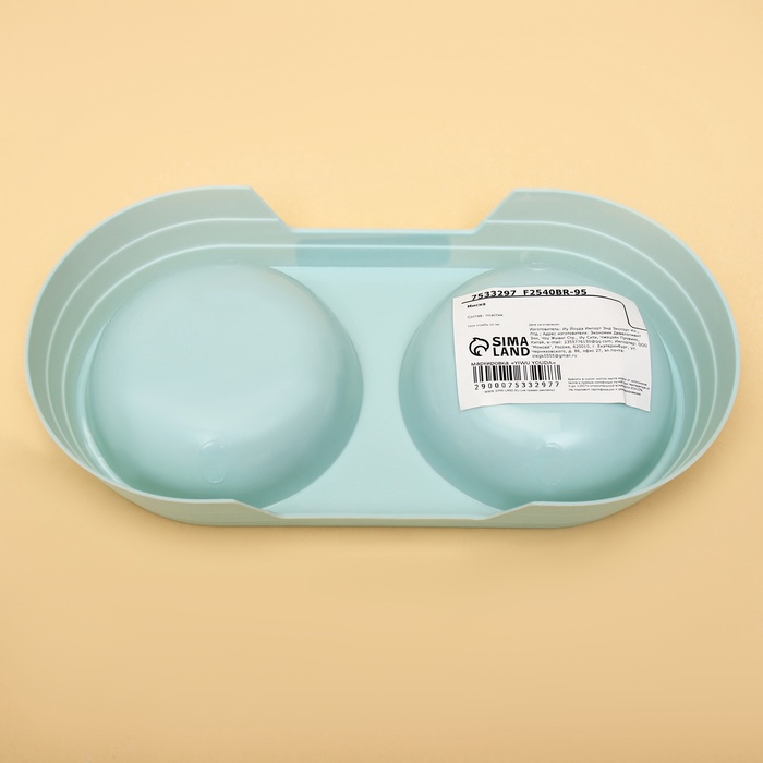 Миска двойная «Дуэт», 24×12.5×4.5 см, пластик, голубая