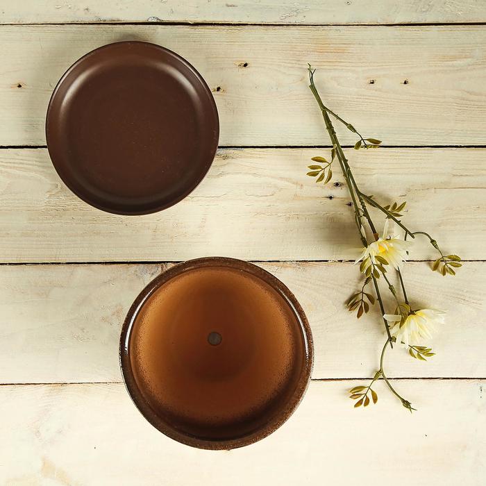 Горшок для цветов «Витраж», 1 л, d=15 см, h=13 см, керамика, с поддоном, коричневый