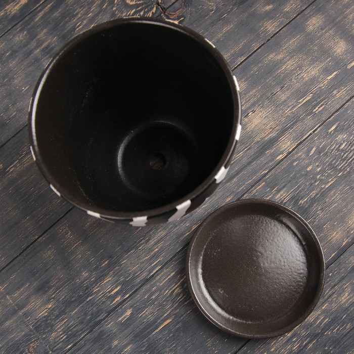 Горшок для цветов «Зебра», 500 мл, d=12 см, h=10 см, керамический, с поддоном, чёрный, белый