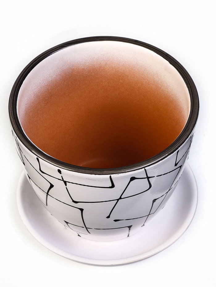 Горшок для цветов «Иллюзия», керамический, с поддоном, 1 л, белый с геометрическим орнаментом