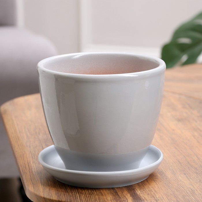 Горшок для цветов «Серый», 1 л, d=15 см, h=13 см, керамический, с поддоном