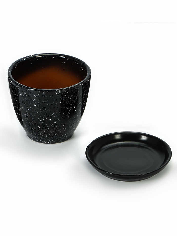 Горшок для цветов «Гранит », 1 л, d=15 см, h=13 см, керамика, с поддоном, чёрный