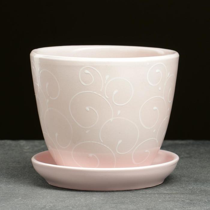 Горшок для цветов «Жемчуг», 1 л, d=15 см, h=13 см, керамический, с поддоном, бежевый