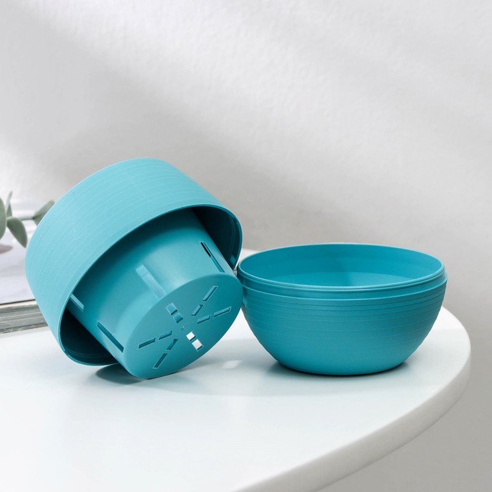 Горшок для цветов с поддоном «Япония», 125 мл, d=8 см, h=6.5 см, бирюзовый