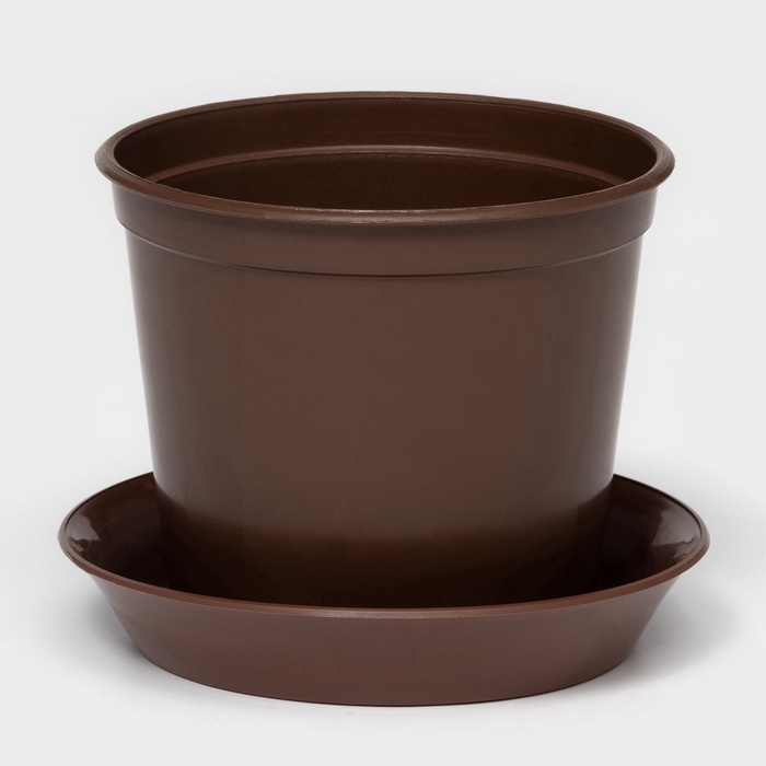 Горшок для цветов с поддоном «Доляна», 800 мл, пластиковый, коричневый, оттенок МИКС