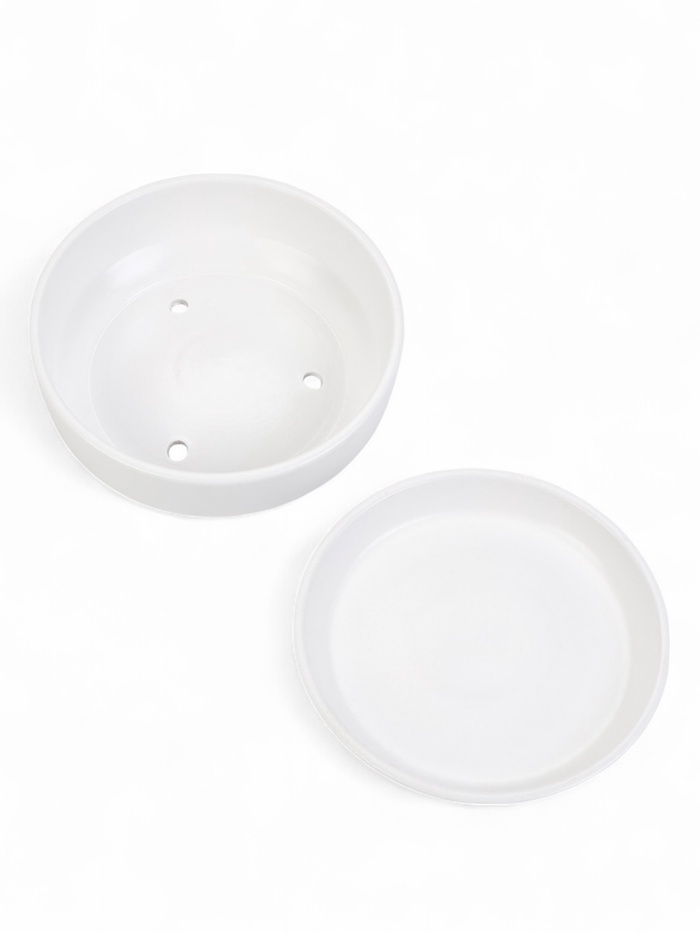 Горшок - бонсайница «Огма», для кактусов и суккулентов, 1.4 л, d=18 см, h=6.5 см, керамика, с поддоном, белый