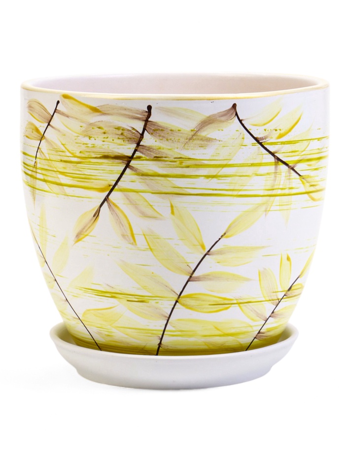 Горшок для цветов «Тропики », 2.5 л, d=18.5 см, h=16 см, с поддоном, керамика, белый