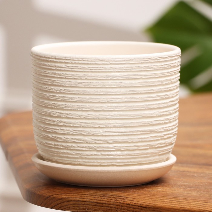 Горшок для цветов «Лоза», 800 мл, d=12 см, h=10 см, керамика, бежевый