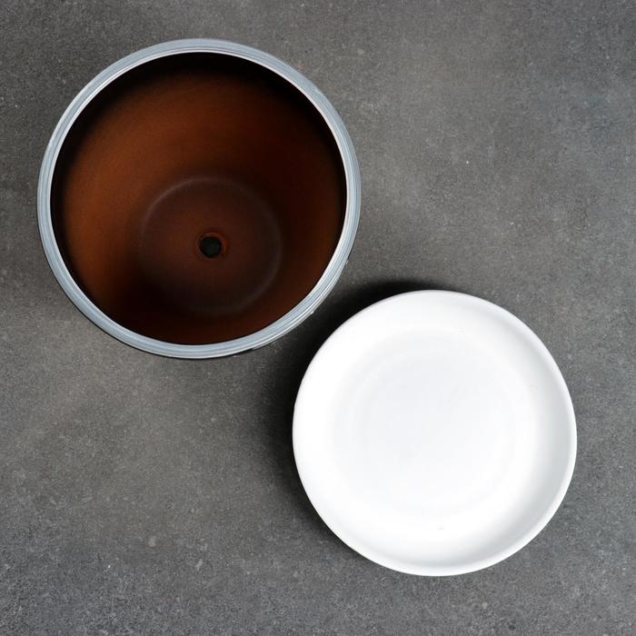 Горшок для цветов «Иллюзия», 1 л, d=15 см, h=13 см, керамика, с поддоном, чёрный