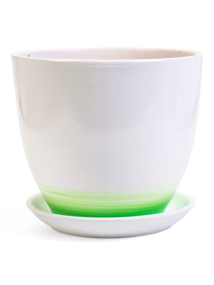 Горшок для цветов «Азия», 5 л, d=22 см, h=19.5 см, с поддоном, керамика, белый