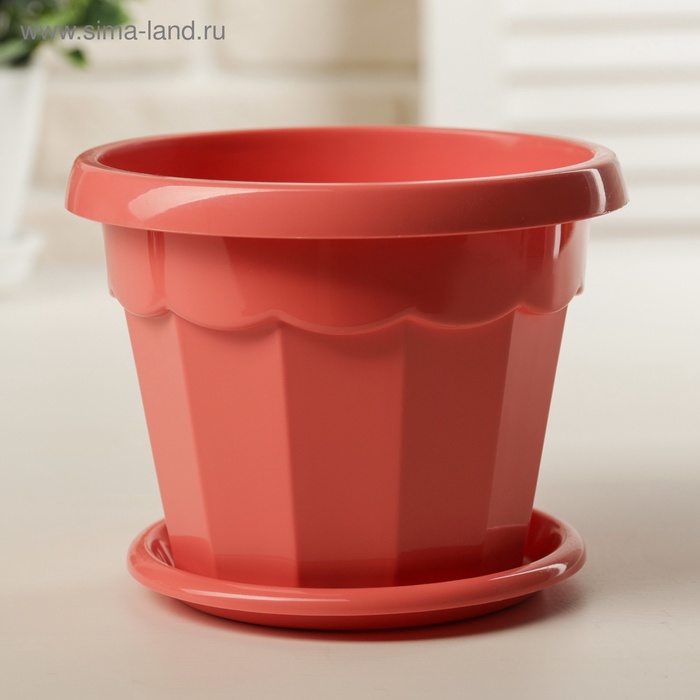 Горшок для цветов с поддоном Доляна «Эрика», 0.7 л, цвет коралловый