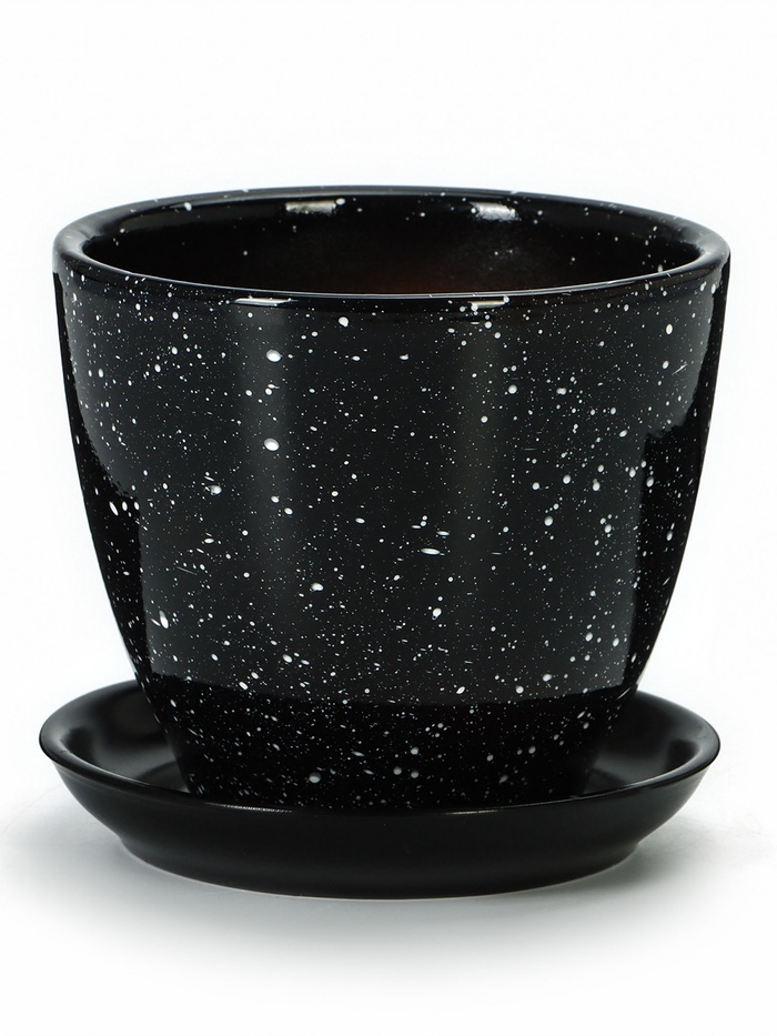Горшок для цветов «Гранит », 1 л, d=15 см, h=13 см, керамика, с поддоном, чёрный