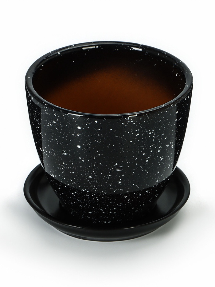 Горшок для цветов «Гранит », 1 л, d=15 см, h=13 см, керамика, с поддоном, чёрный