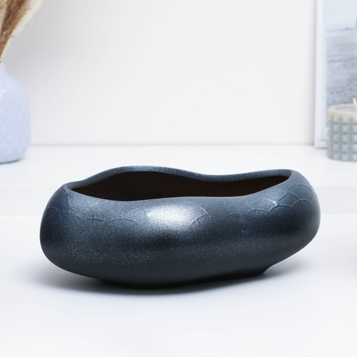 Горшок для кактусов и суккулентов «Бонсай», 2.3 л, 28×24×11 см, керамический, чёрный, серебристый