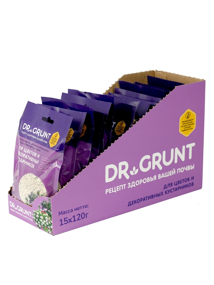 Удобрение минеральное для цветов и декоративных кустарников, Dr.Grunt, шоу-бокс, 15 саше