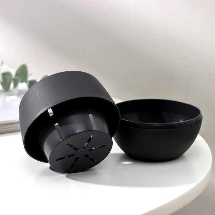 Горшок для цветов с поддоном «Япония», 125 мл, d=8 см, h=6.5 см, пластиковый, графитовый