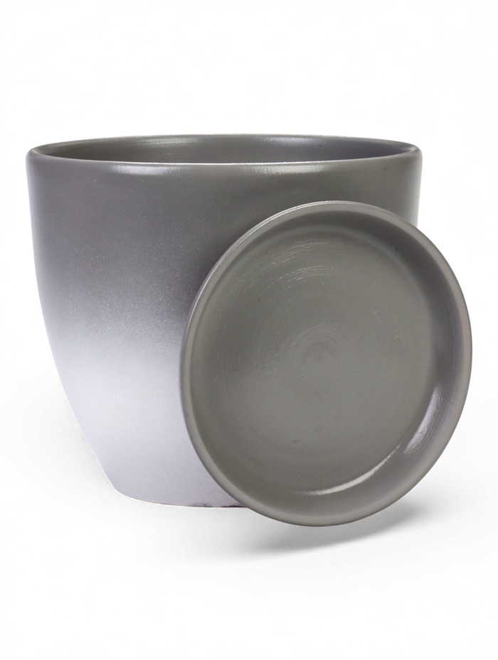 Горшок для цветов «Туман», 5 л, d=22 см, h=19.5 см, керамический, с поддоном, серый