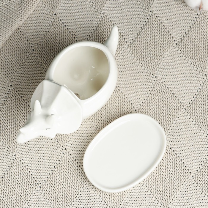 Декоративный горшок для цветов «Трицератопс», 150 мл, 15.7×6.2×9.1 см, керамический, с поддоном, белый, Greengo