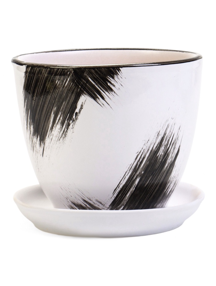 Горшок для цветов «Штрих», 1 л, d=15 см, h=13 см, с поддоном, керамика, белый