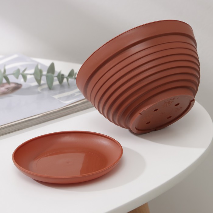 Горшок для цветов с подставкой «Алиса», 700 мл, d=15 см, h=8 см, цвет терракот