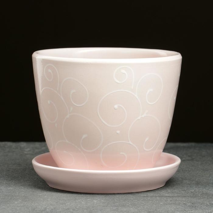 Горшок для цветов «Жемчуг», 1 л, d=15 см, h=13 см, керамический, с поддоном, бежевый