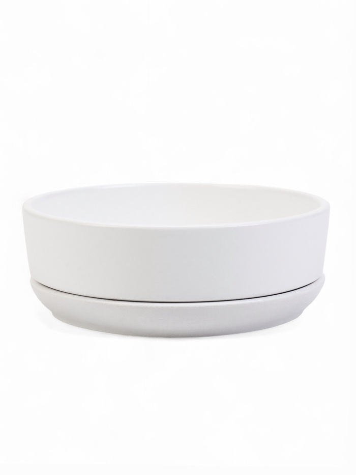 Горшок - бонсайница «Огма», для кактусов и суккулентов, 1.4 л, d=18 см, h=6.5 см, керамика, с поддоном, белый