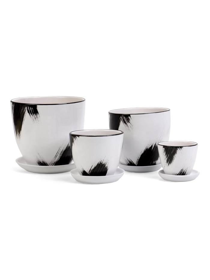 Горшок для цветов «Штрих», керамика, с поддоном, набор 4 шт.: 400 мл, 1 л, 2.5 л, 5 л