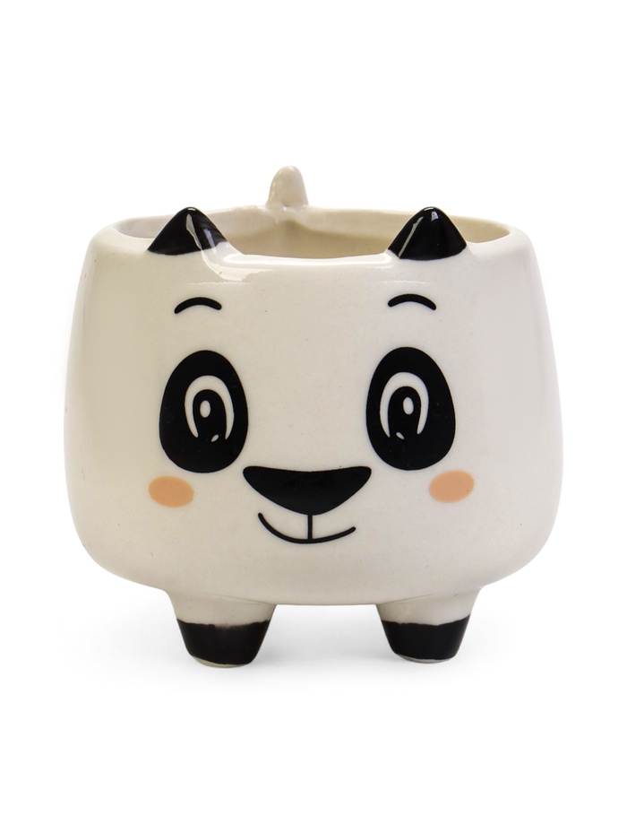 Декоративный горшок для цветов «Счастливая Панда», 200 мл, 8.3×7.2×7.7 см, керамический, на ножках, белый