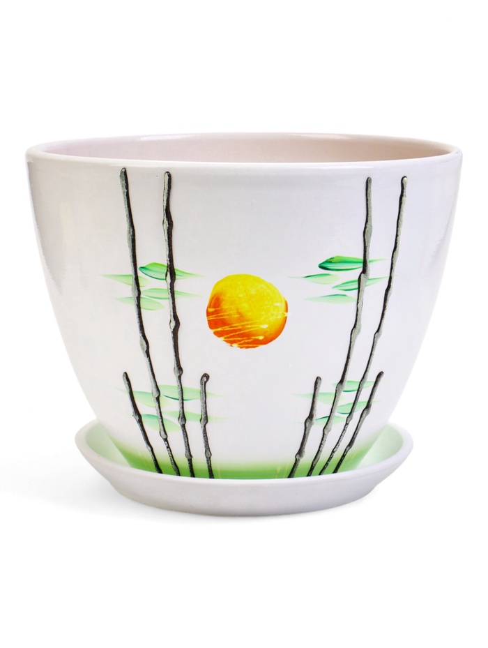 Горшок для цветов «Азия », 8 л, d=29.5 см, h=23 см, с поддоном, керамика, белый