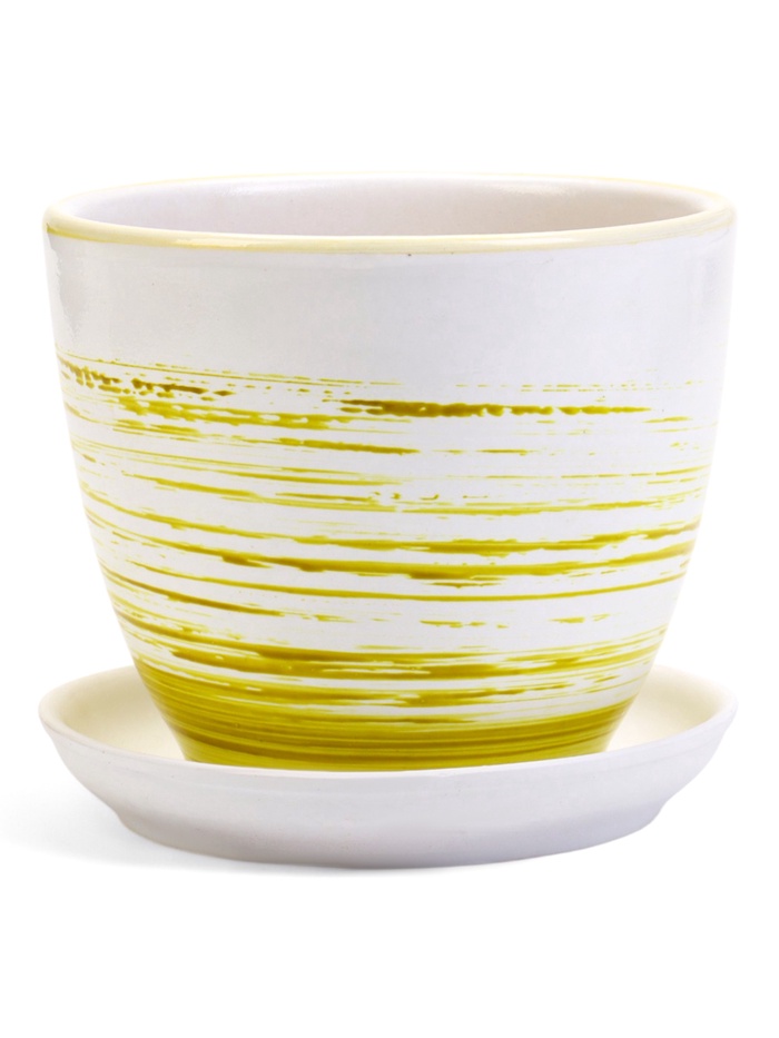 Горшок для цветов «Тропики », 1 л, d=15 см, h=13 см, с поддоном, керамика, белый