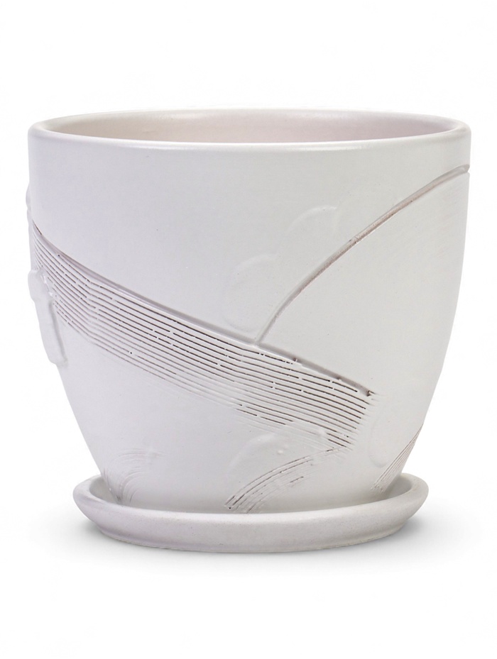 Горшок для цветов «Голландия», 1.4 л, d=14.5 см, h=13.5 см, керамический, с поддоном, белый