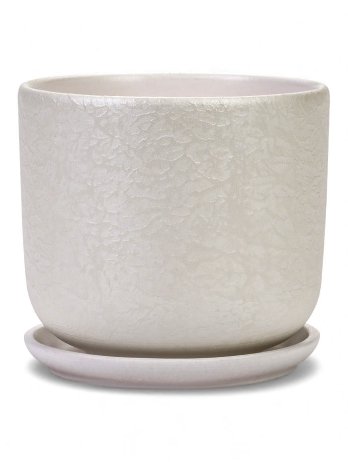 Горшок для цветов «Жемчуг», 1.6 л, d=14.5 см, h=13 см, керамический, с поддоном, белый