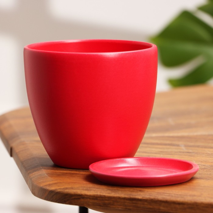 Горшок для цветов «Колор гейм», 600 мл л, d=12 см, h=10.5 см, керамический, с поддоном, красный