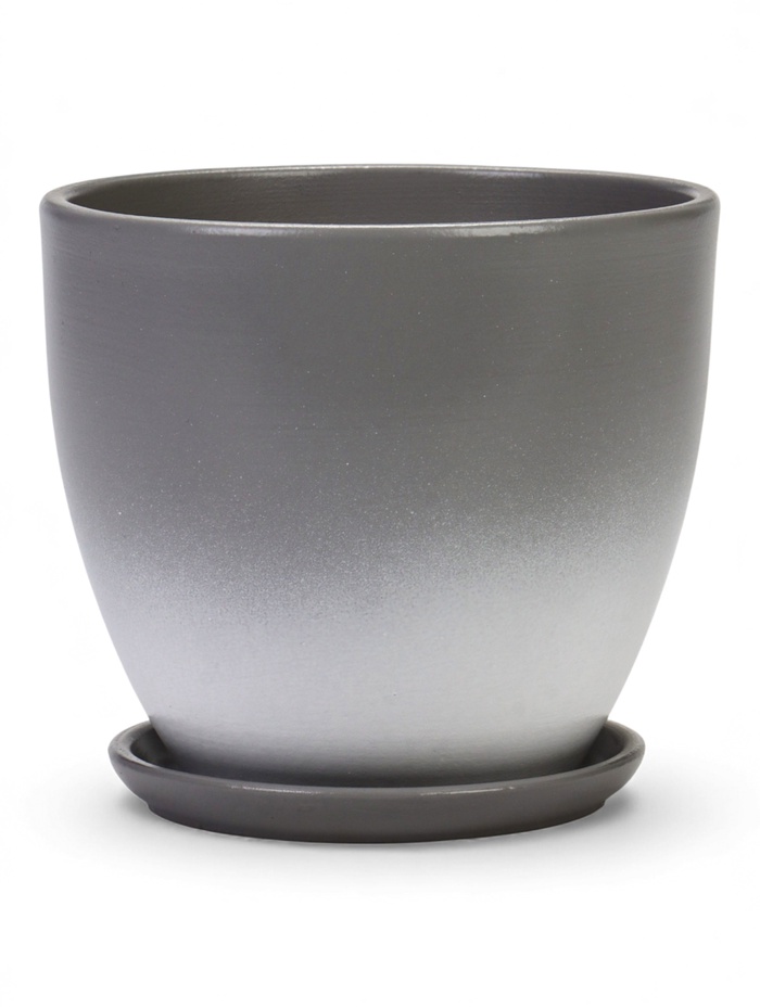 Горшок для цветов «Туман», 1.4 л, d=15 см, h=13.5 см, керамический, с поддоном, серый