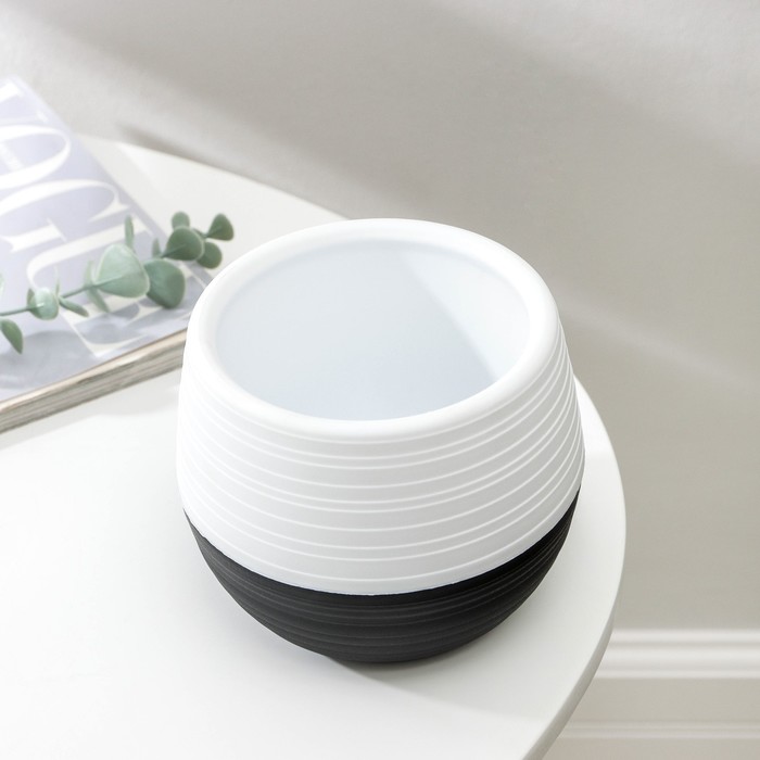 Горшок для цветов с поддоном СибПолимер «Дуэт», 500 мл, пластиковый, чёрно-белый