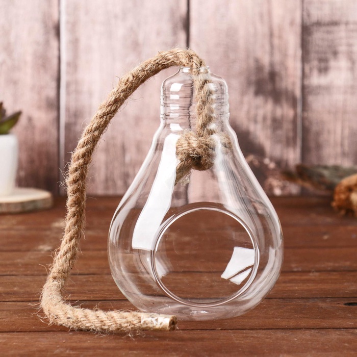 Флорариум «Лампа», с веревкой, d отверстия 5 см, 9×9×13 см, стекло, прозрачный