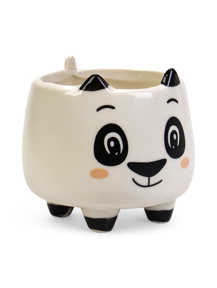 Декоративный горшок для цветов «Счастливая Панда», 200 мл, 8.3×7.2×7.7 см, керамический, на ножках, белый