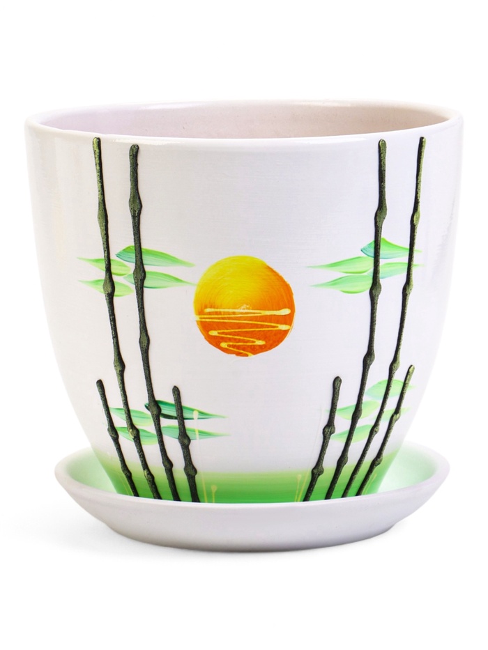 Горшок для цветов «Азия», керамика, с поддоном, набор 4 шт.: 400 мл, 1 л, 2.5 л, 5 л