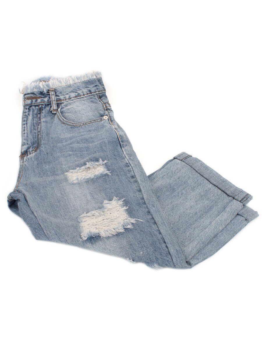 0807 LT. BLUE Джинсы капри женские