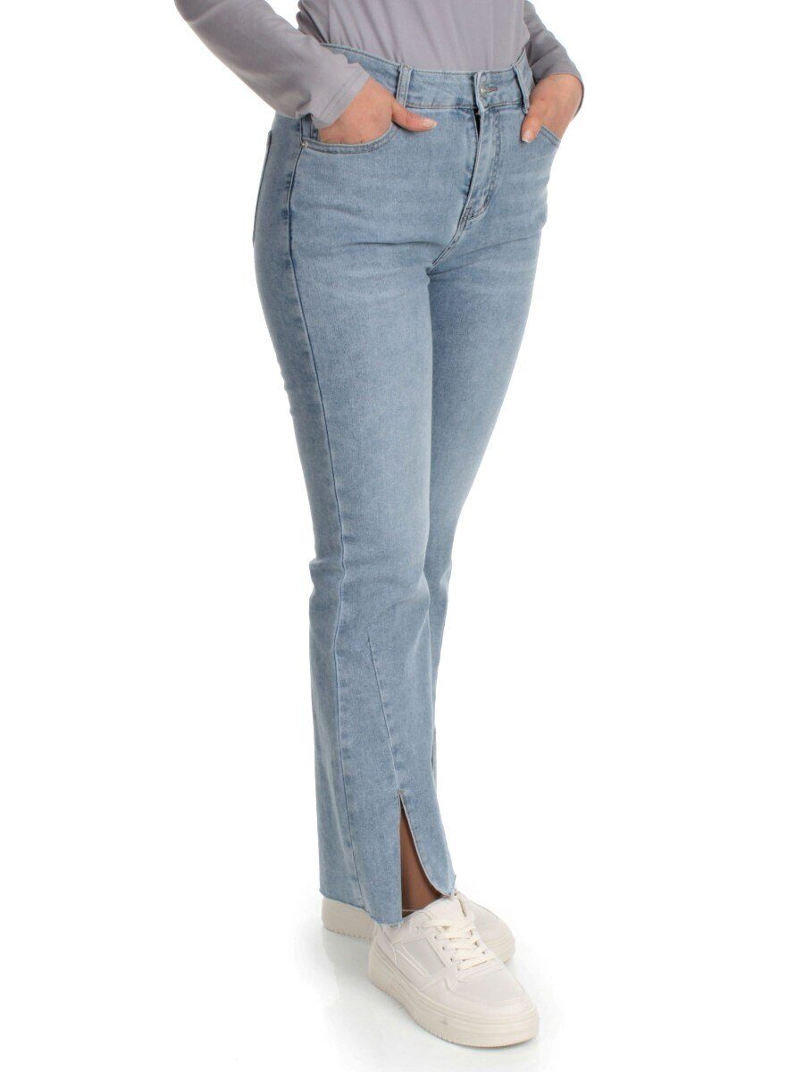 10101 BLUE Джинсы женские укороченные с разрезным низом AMG JEANS