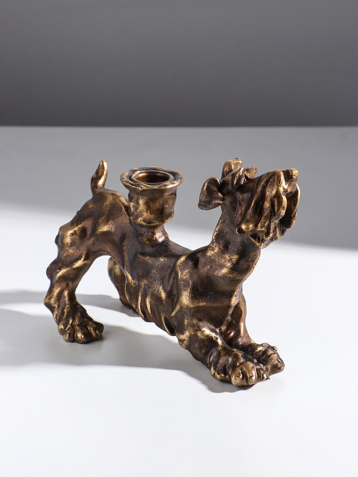 Подсвечник на 1 свечу «Шарж. Терьер», полистоун, под бронзу, 20×10×14.5 см