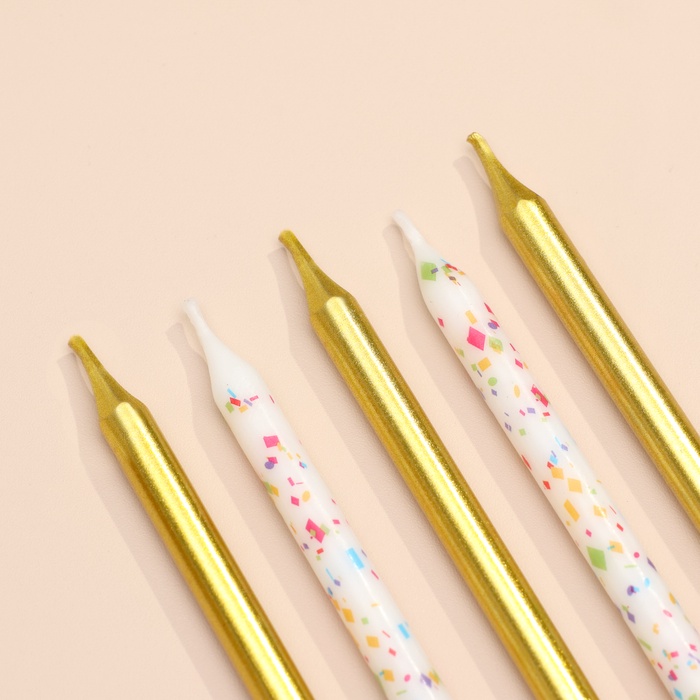 Свечи для торта «Конфетти», 12 шт., золотые и белые