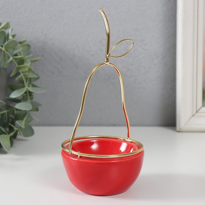 Подставка для мелочей «Груша», керамика, металл, красная с золотом, 8×8×17 см