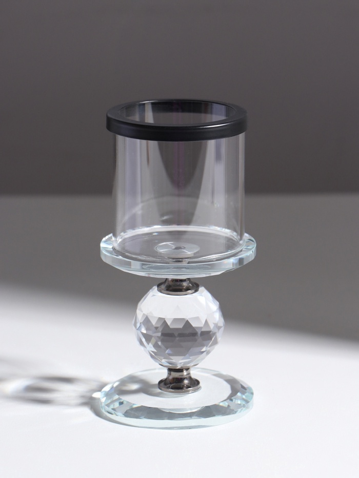 Стеклянный подсвечник на 1 свечу «Кристалл шар», чёрные вставки, 14×7×7 см