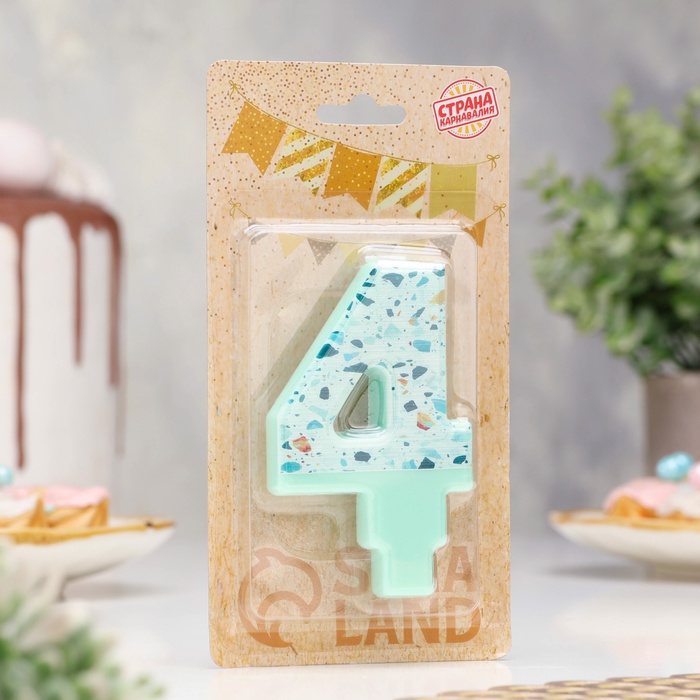 Свеча для торта «Мозаика», цифра 4, голубой