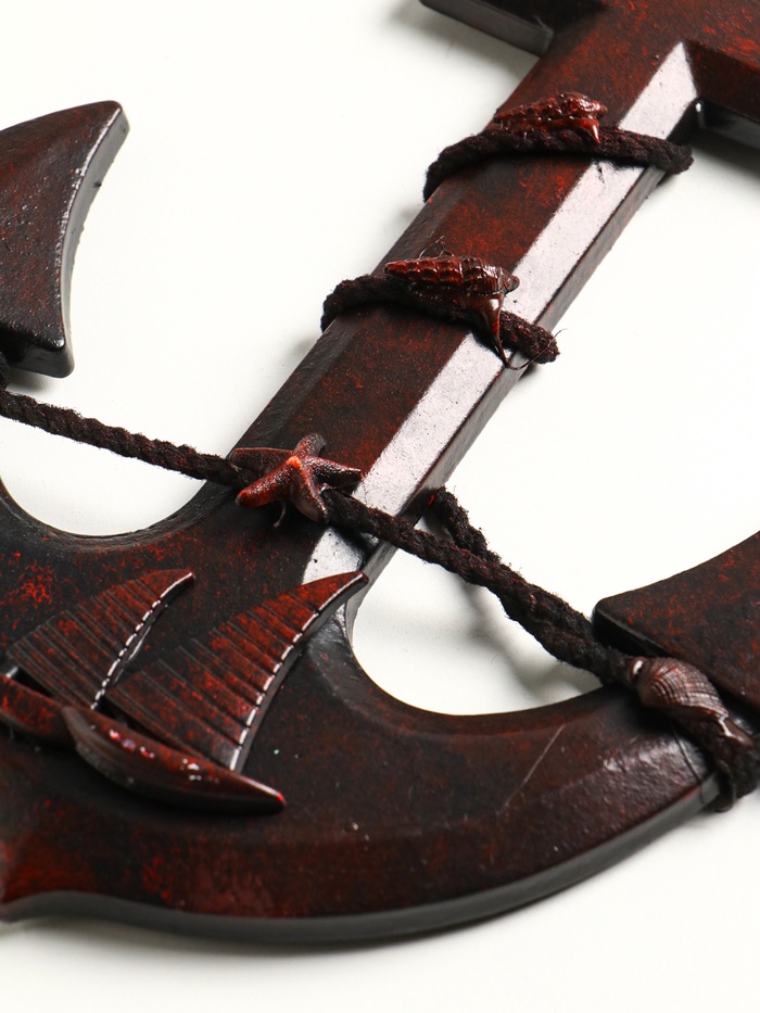 Настенный декор «Якорь с верёвкой: Парусник», панно, красно-коричневый, 33×23×2 см