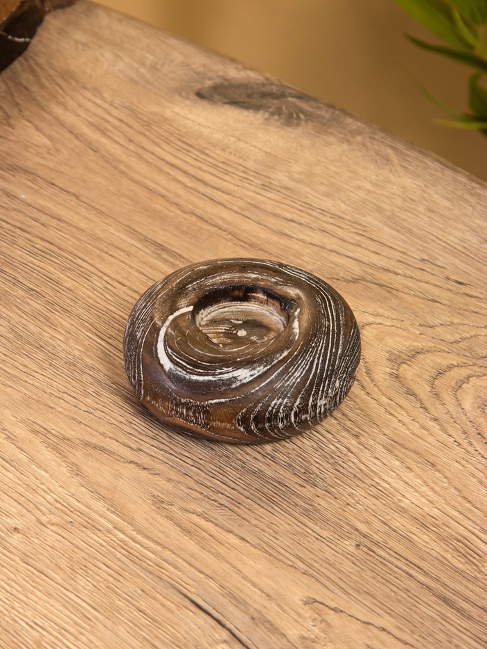 Подсвечник из дерева джати, d=3 см, 10×10×3 см, тёмно-коричневый