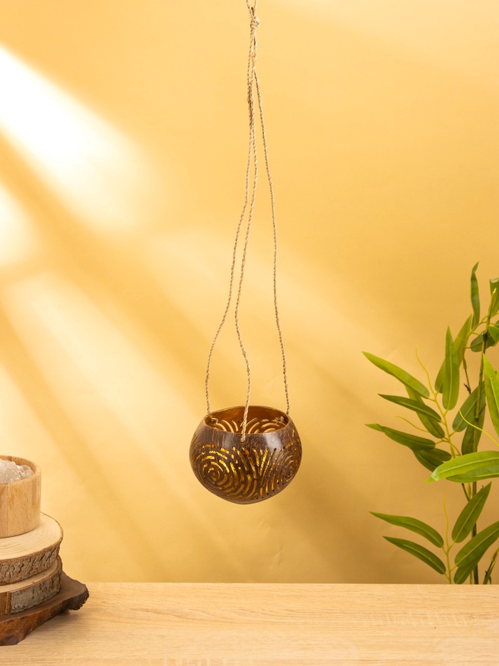 Подсвечник подвесной из кокоса, 9-12 см, коричневый
