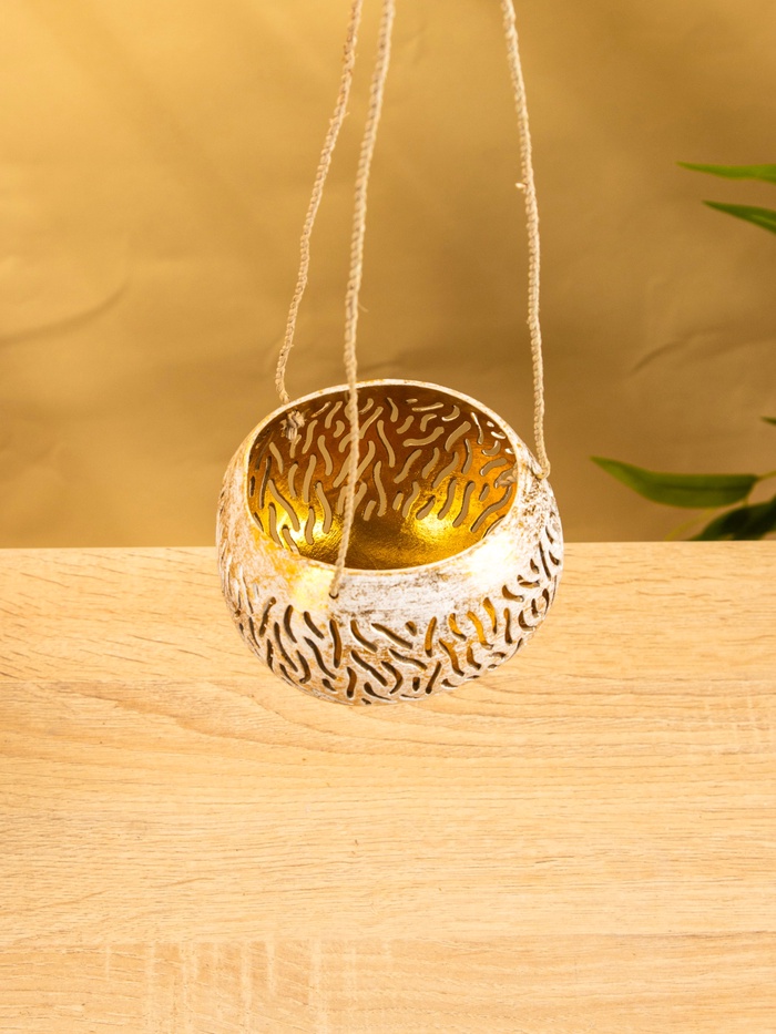 Подсвечник подвесной из кокоса, 9-12 см, золотисто-белый