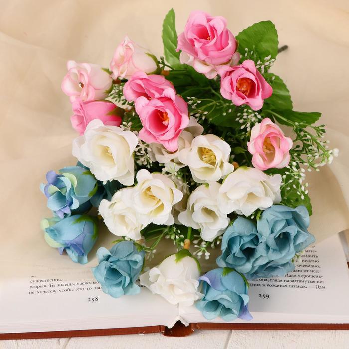 Букет искусственный «Розочки с белыми цветочками», h=30 см, d=3 см, МИКС